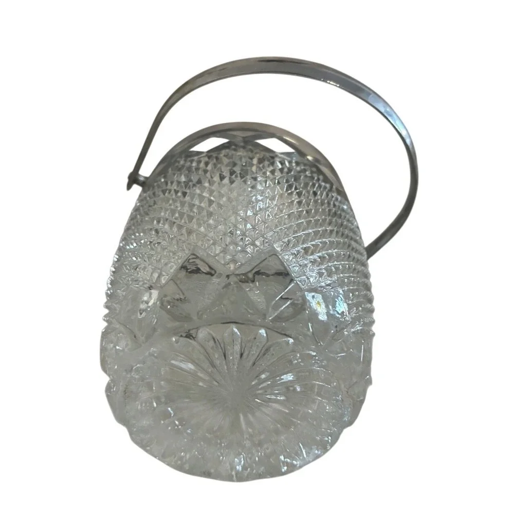 Vintage FB Rogers Mini‎ Ice Bucket Diamond Point Lead Crystal Silver Trim 4